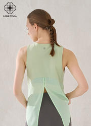 【Y1071】运动背心式罩衫舒适透气网纱拼接上衣  复古绿