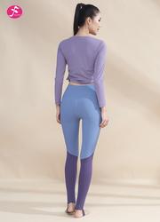 【J1222】松紧拉绳上衣拼接裤子 复古紫+灰蓝