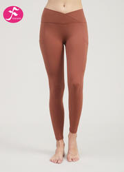 【KZ036栗色】  V字侧口袋提臀版   5.0裸感面料瑜伽裤| 五代裤| 裸感裤