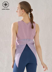 【Y1070】运动背心式罩衫舒适透气网纱拼接上衣 复古紫红 