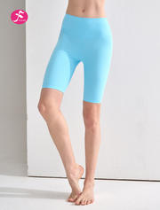 【KZ060】冷蓝色  无缝裸感螺纹高腰五分瑜伽裤