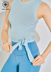 【Y1065】超薄舒适透气罩衫绑腰系带设计上衣 天蓝