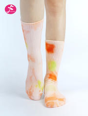【荧光绿橙】扎染袜子中筒袜保暖防滑瑜伽袜