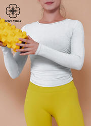 【Y1062】love yoga 螺纹修身侧边褶皱罩衫 白色