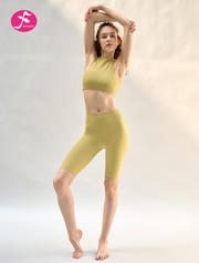 【KZ059】百合绿  无缝裸感螺纹高腰五分瑜伽裤