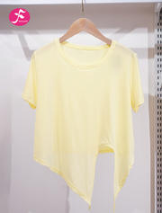 【ZBS071】 奶油黄  侧开叉宽松短袖速干透气瑜伽罩衫