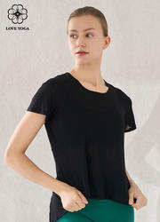 【Y1075】网纱拼接舒适透气瑜伽运动罩衫 黑色