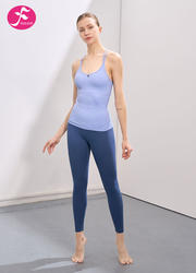 【J1316】瑜伽服背心吊带防震外穿美背春夏套装 浅蓝色+深蓝色