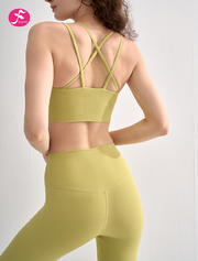 【SY130】百合绿   一体杯美背裸感螺纹瑜伽运动吊带背心上衣