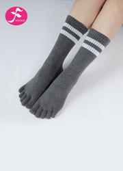 【DSWZW-SH】深灰色 |秋冬保暖纯棉中筒分趾五指瑜伽袜专业防滑硅胶双杠分趾款