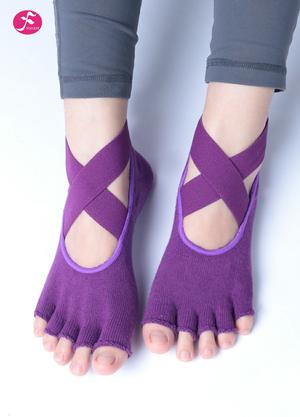 一梵专业防滑绑带瑜伽袜子 紫色