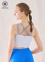 【Y1074】瑜伽一体式Bra运动文胸美背上衣 新蓝