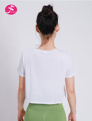 【ZBS072】 白色  侧开叉宽松短袖速干透气瑜伽罩衫