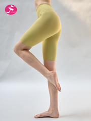 【KZ059】百合绿  无缝裸感螺纹高腰五分瑜伽裤