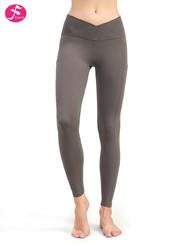 【KZ037灰色】  V字侧口袋提臀版   5.0裸感面料瑜伽裤| 五代裤| 裸感裤