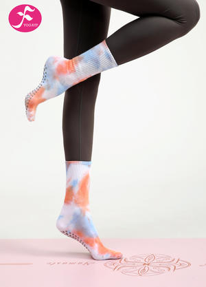 【MIC-MHLC】梦幻兰橙| 专业防滑中筒袜全包瑜伽袜女扎染彩色个性时尚包趾袜