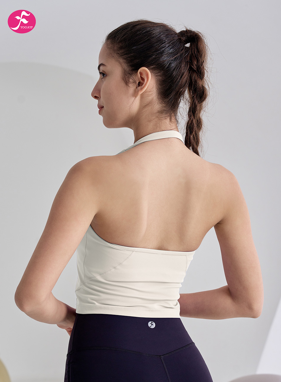 【SY239白蛋白】挂脖式美背运动瑜伽背心自带活动杯（可拆卸）胸垫
