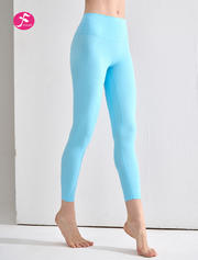 【KZ067】冷蓝色  高腰提臀无痕螺纹瑜伽长裤