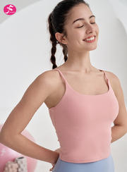【SY276绯红色】  细肩带美背瑜伽上衣吊带背心一体式固定胸垫运动背心