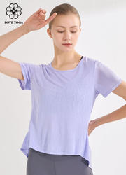 【Y1076】网纱拼接舒适透气瑜伽运动罩衫 麻紫