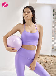 【J1339深紫色】短款带胸垫蝴蝶结美背瑜伽背心性感运动瑜伽套装