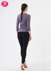 【J1296】修腰显瘦弧形下摆长袖套装 丁香紫+黑色