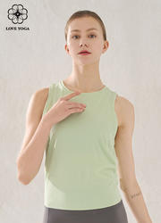 【Y1071】运动背心式罩衫舒适透气网纱拼接  复古绿