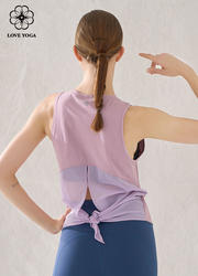 【Y1070】运动背心式罩衫舒适透气网纱拼接上衣 复古紫红
