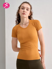 【SY145】瑜伽服 圆领运动修身 透气薄款弹力短袖T恤 秋橙
