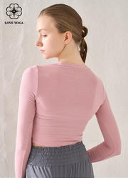 【Y1059】 交叉扭结螺纹短款上衣长袖罩衫  暗粉色