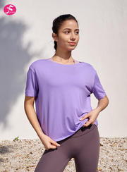 【SY211紫色】轻盈裸感夏季薄款透气速干宽松短袖T恤女运动瑜伽上衣
