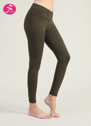 【KZ038橄榄绿色】  V字侧口袋提臀版   5.0裸感面料瑜伽裤| 五代裤| 裸感裤