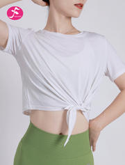 【ZBS072】 白色  侧开叉宽松短袖速干透气瑜伽罩衫