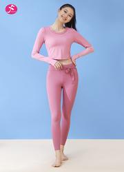 【J1206】粉色同色系搭配 韵粉+白芨粉长袖套装