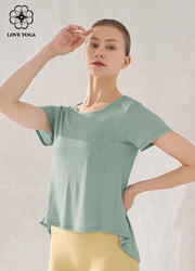 【Y1077】网纱拼接舒适透气瑜伽运动罩衫上衣 麻绿
