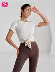 【SY207奶白灰】短款绑带跑步运动短袖T恤瑜伽罩衫上衣