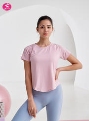 【SY256】透气宽松速干运动上衣短袖T恤健身瑜伽服罩衫  粉色
