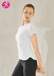 【SY011】瑜伽圆领短袖显瘦腰身上衣 白色