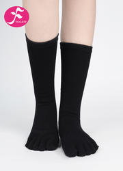 【WZ-HS】黑色| 瑜伽袜中筒五指分趾袜纯棉秋冬保暖纯色净色防滑  纯色款
