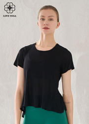 【Y1075】网纱拼接舒适透气瑜伽运动罩衫上衣 黑色