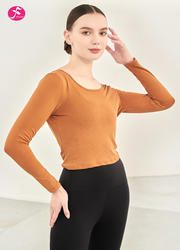 【SY005】镂空美背个性交叉设计长袖上衣  罩衫棕黄色