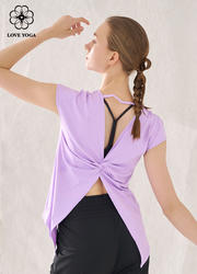 【Y1068】露背开叉性感美背瑜伽服上衣 新紫色 