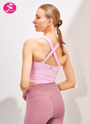 【SY031】瑜伽服交叉系带运动背心上衣 浅粉色