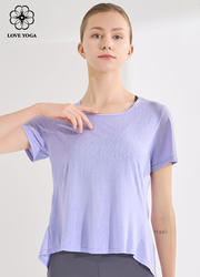 【Y1076】网纱拼接舒适透气瑜伽运动罩衫上衣 麻紫