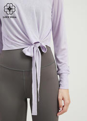 【Y1080】短款腰部系绳长袖上衣 兰花紫