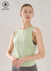 【Y1071】运动背心式罩衫舒适透气网纱拼接  复古绿