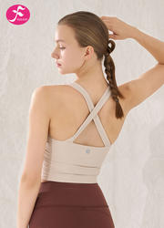 【SY033】瑜伽服交叉系带运动背心上衣 米白色