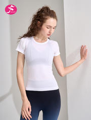 【SY142】白色 圆领运动修身 透气薄款弹力短袖T恤上衣