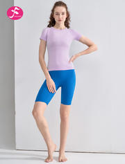 【SY163】浅紫荷 圆领运动修身 透气薄款弹力短袖T恤上衣