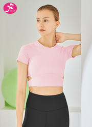 【SY021】瑜伽短款紧身上衣腰部镂空设计上衣  淡紫色